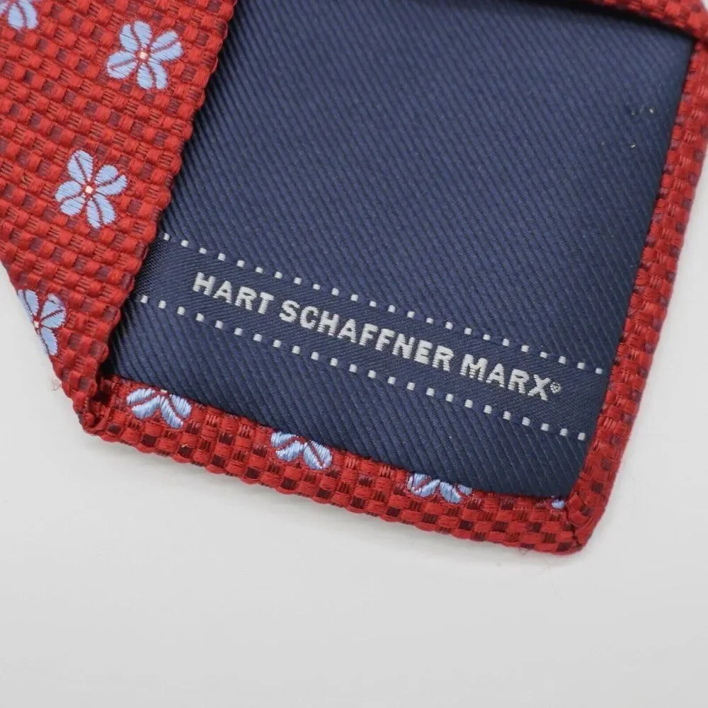 Hart Schaffner Marx Red Blue Floral‎ Geometric Woven Silk Tie